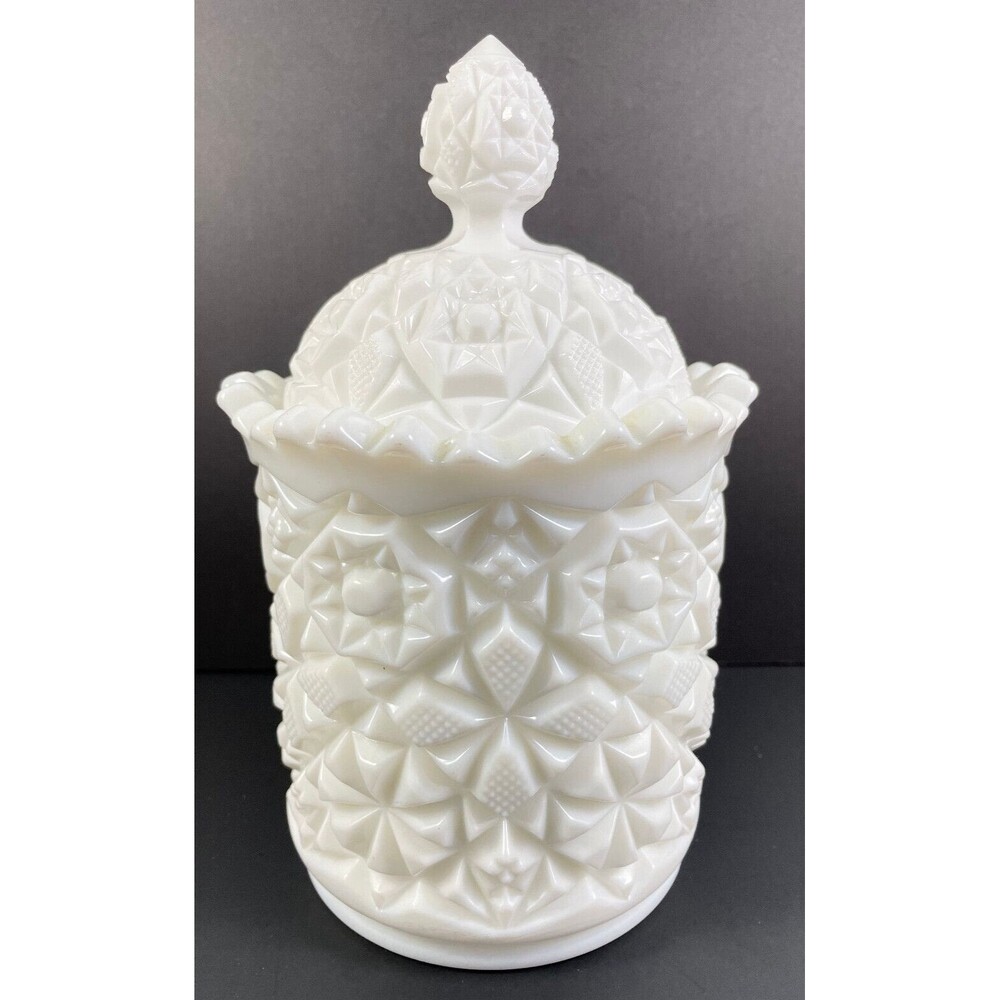 Milk Glass Winburn Canister Cracker Jar W/Lid Fostoria Large Vintage 9"H Heavy